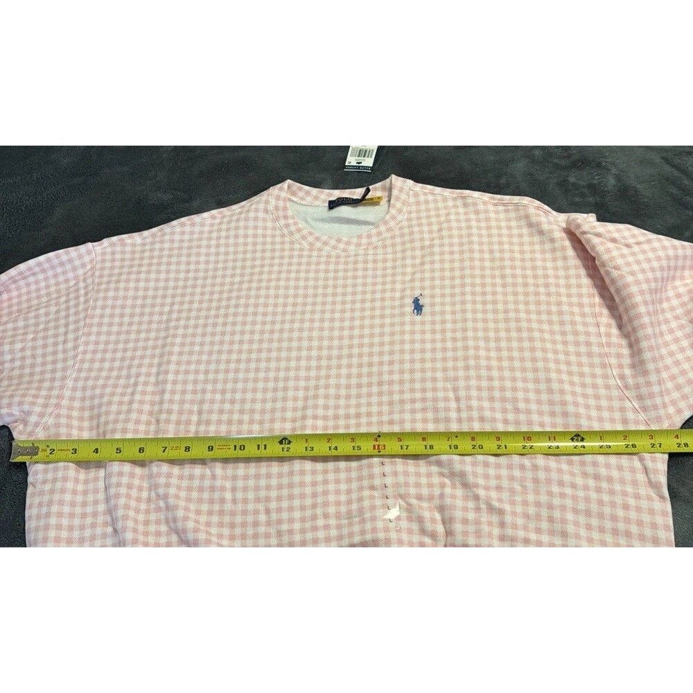 LARGE Polo Ralph Lauren Gingham Fleece Sweatshirt Pink White - Picture 10 of 13